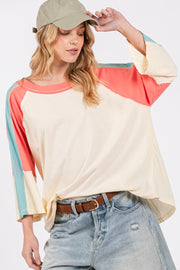 SAGE + FIG Color Block Curved Hem T-Shirt - Fashionmj