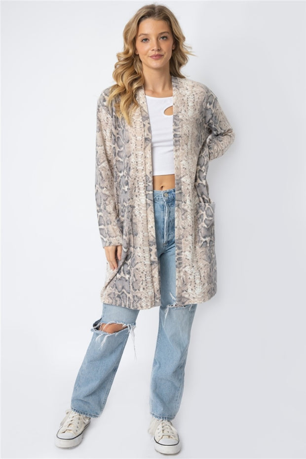 Cherish Apparel Animal Print Flannel Open Front Longline Cardigan - Fashionmj