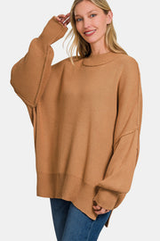 Zenana Side Sit Oversize Sweater - Fashionmj