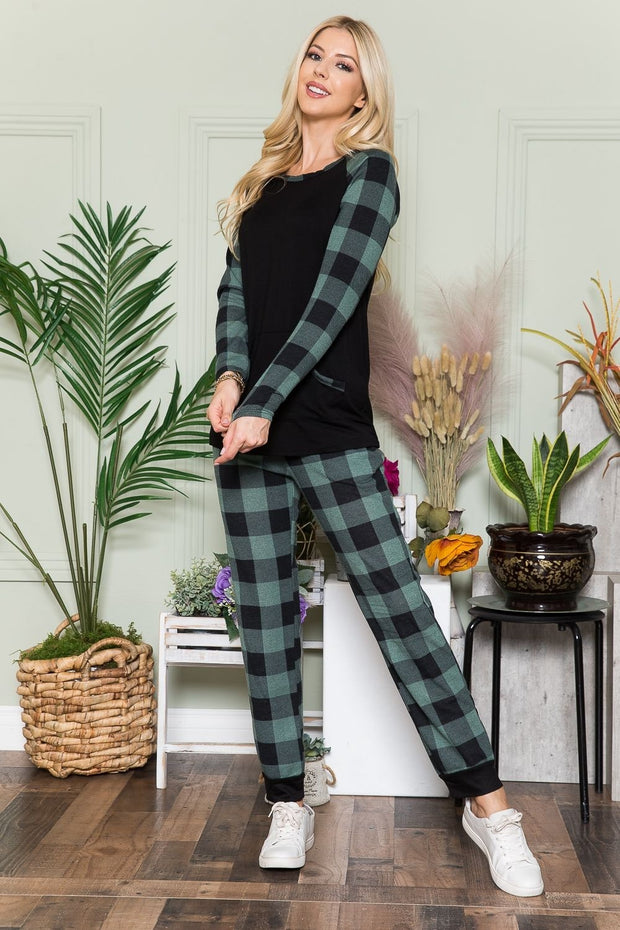 Celeste Plaid Long Sleeve T-Shirt with Pockets - Fashionmj