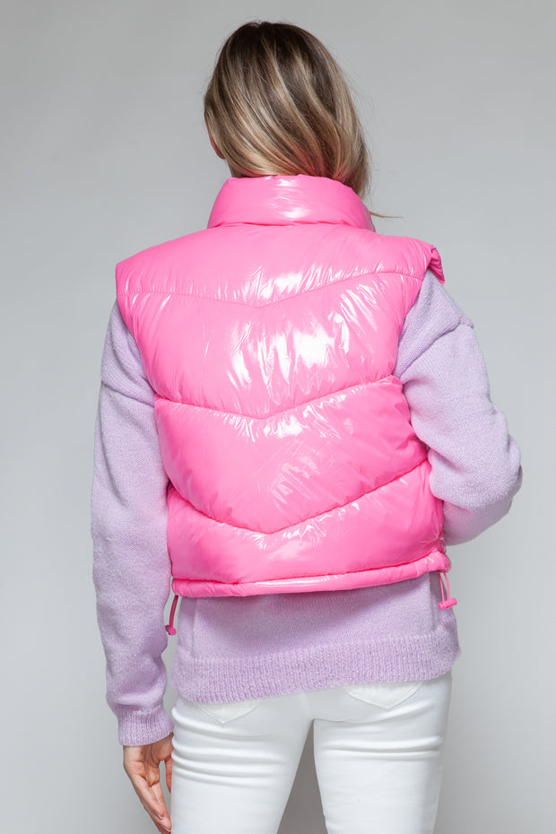 Snobbish Zip Up Turtleneck Shiny Quilted Vest - Fashionmj