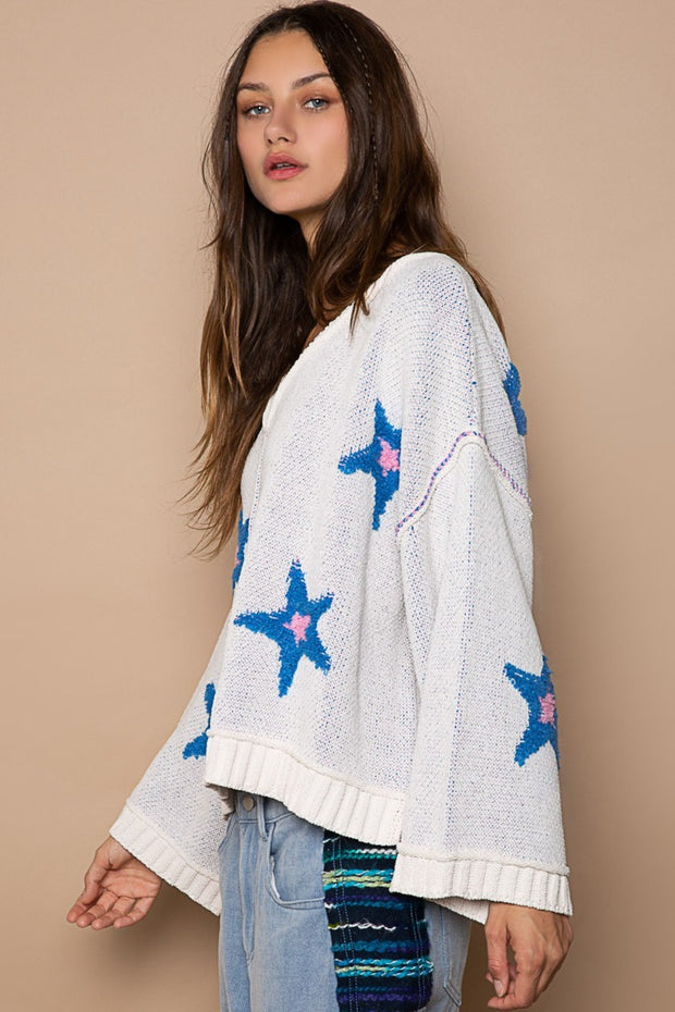 POL Long Sleeve Star Patch Sweater - Fashionmj