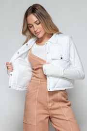 Snobbish Snap Down Quilted Crop Vest - Fashionmj