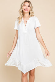 Culture Code Full Size Short Sleeve Ruffled Asymmetric Hem Dress - Fashionmj