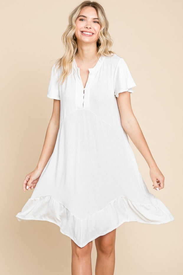 Culture Code Full Size Short Sleeve Ruffled Asymmetric Hem Dress - Fashionmj