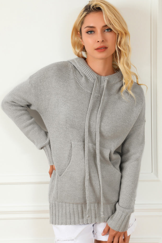 Drawstring Hooded Sweater with Pocket - Fashionmj