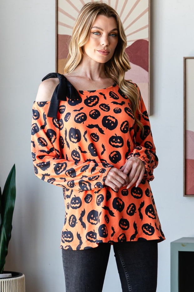 Heimish Pumpkin Print One Shoulder T-Shirt - Fashionmj