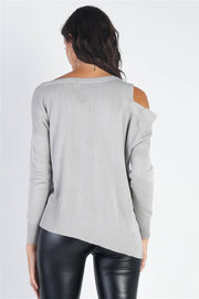 UNIQ Cold Shoulder Long Sleeve Knit Top - Fashionmj