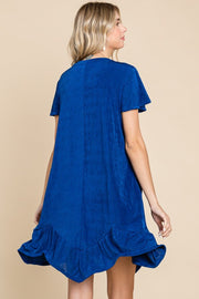 Culture Code Full Size Short Sleeve Ruffled Asymmetric Hem Dress - Fashionmj