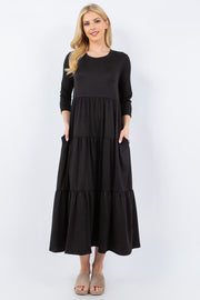 Celeste Full Size Tiered Midi Dress with Pockets - Fashionmj