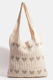 Fame Contrast Heart Crochet Tote Bag Trendsi