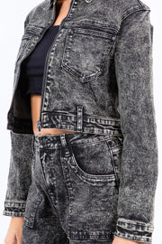 American Bazi Overdyed Bleached Zip Up Cropped Jacket - Fashionmj