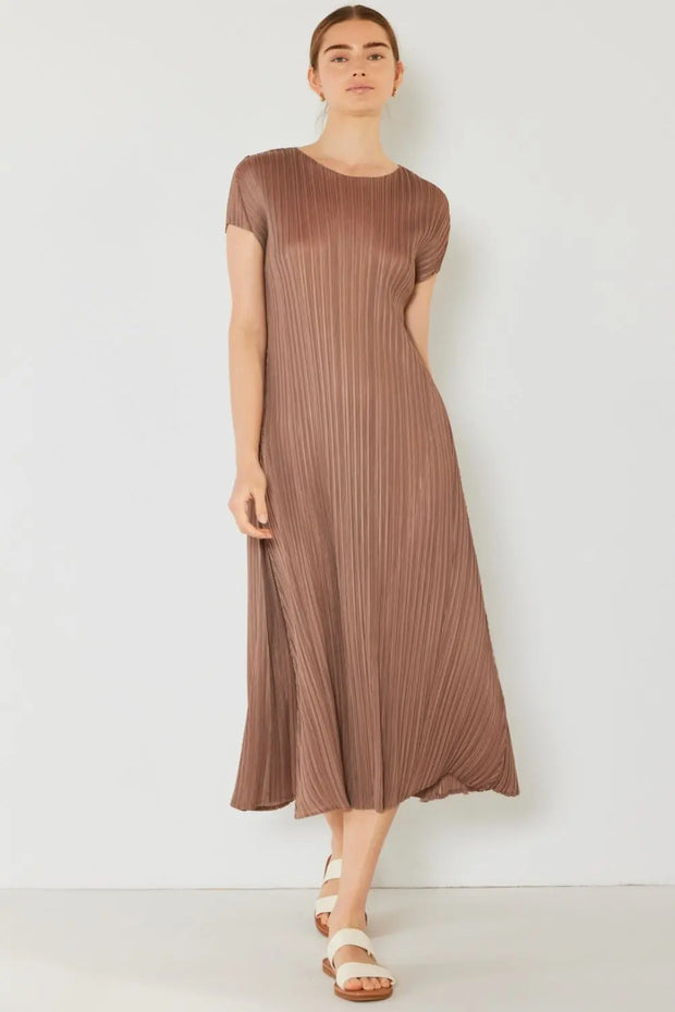 Marina West Swim Pleated Cap Sleeve A-Line Dress Trendsi