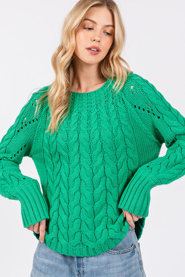 SAGE + FIG Cable-Knit Long Sleeve Sweater - Fashionmj