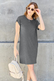 Basic Bae Full Size Round Neck Short Sleeve Dress with Pockets - Fashionmj