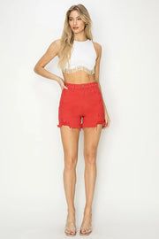 RISEN High Rise Distressed Denim Shorts - Fashionmj