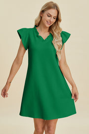 Double Take Full Size Ruffled V-Neck Cap Sleeve Dress - Fashionmj