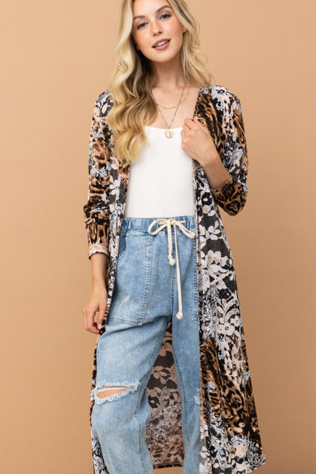 And The Why Leopard Kimono Open Front Longline Cardigan - Fashionmj