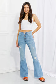 Vibrant MIU Full Size Jess Button Flare Jeans - Fashionmj