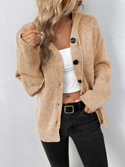 Button-Down Long Sleeve Hooded Sweater - Fashionmj