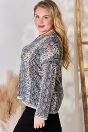 Hailey & Co Full Size Snakeskin V-Neck Long Sleeve Top - Fashionmj