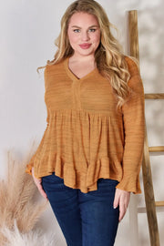 Hailey & Co Full Size V-Neck Flounce Sleeve Blouse - Fashionmj