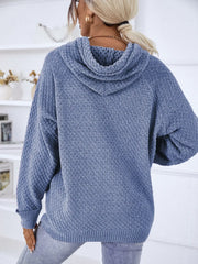 Texture Drawstring Long Sleeve Hooded Sweater - Fashionmj