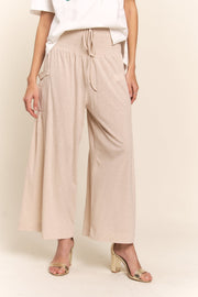 J.NNA Smocked Waist Boho Wide Leg Pants with Pockets - Fashionmj