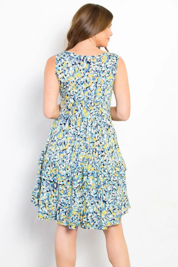 Be Stage Full Size Print Wrinkle Free Ruffled Dress - Fashionmj