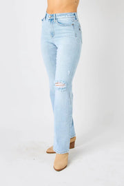 Judy Blue Full Size High Waist Distressed Straight Jeans Trendsi