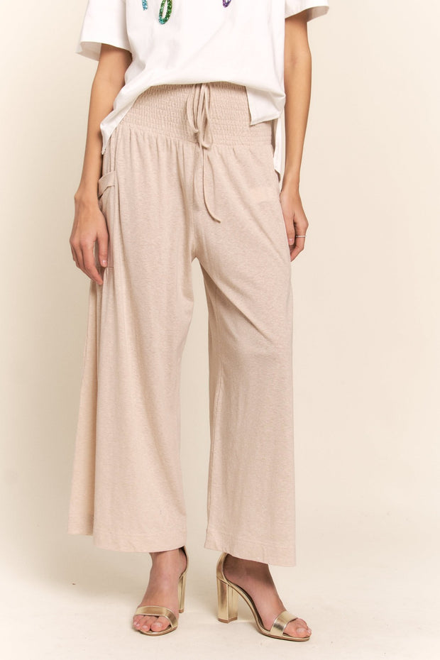 J.NNA Smocked Waist Boho Wide Leg Pants with Pockets - Fashionmj