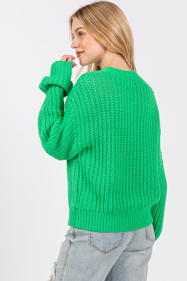 SAGE + FIG Round Neck Drop Shoulder Sweater - Fashionmj