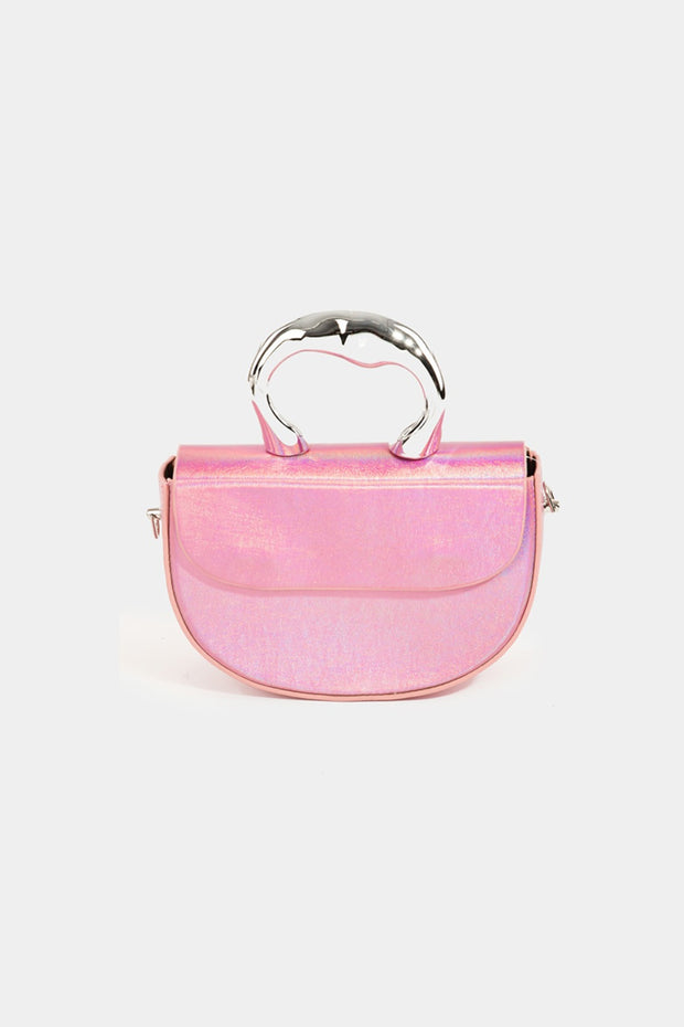 Fame Glossy Semi Circle Top Handle Bag - Fashionmj