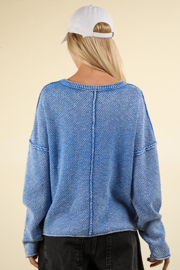 VERY J Mineral Washed Exposed Seam Sweater - Fashionmj