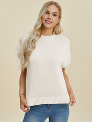 Double Take Full Size Mock Neck Short Sleeve Sweater - Fashionmj