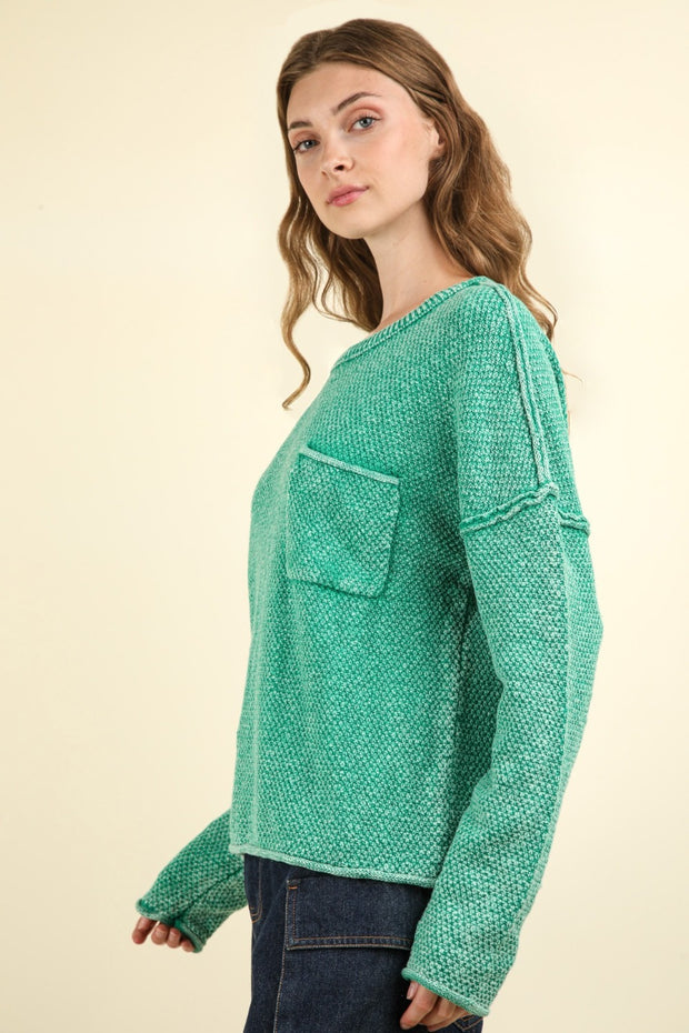 VERY J Mineral Washed Exposed Seam Sweater - Fashionmj