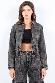 American Bazi Overdyed Bleached Zip Up Cropped Jacket - Fashionmj