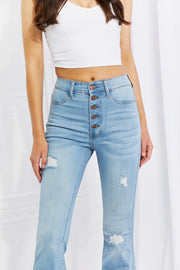 Vibrant MIU Full Size Jess Button Flare Jeans - Fashionmj