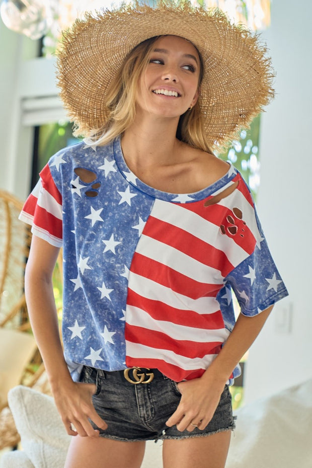 BiBi American Flag Theme Short Sleeve T-Shirt - Fashionmj