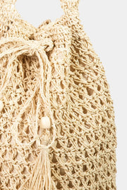 Fame Straw Braided Drawstring Tote Bag with Tassel Trendsi