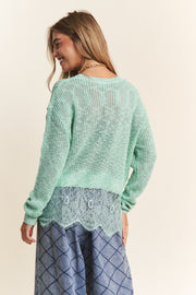 J.NNA Lace Detail Long Sleeve Knit Top - Fashionmj