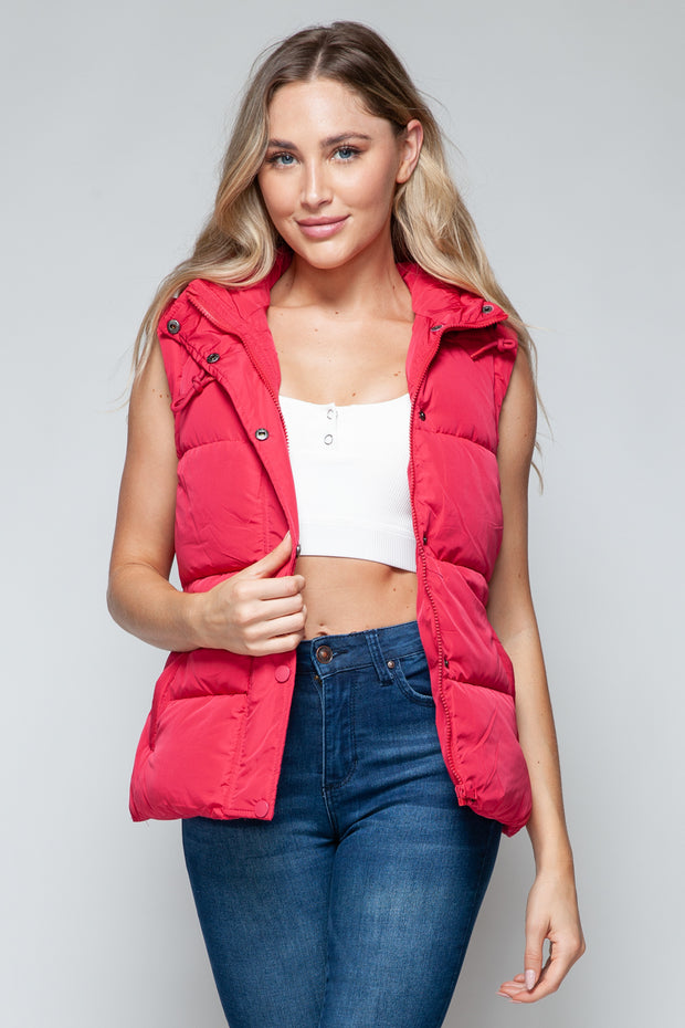 Snobbish Snap and Zip Closure Hooded Vest - Fashionmj