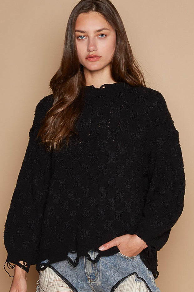 POL Cable Knit Cutout Long Sleeve Sweater - Fashionmj