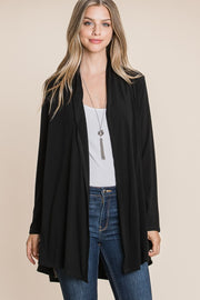 BOMBOM Open Front Long Sleeve Cardigan - Fashionmj