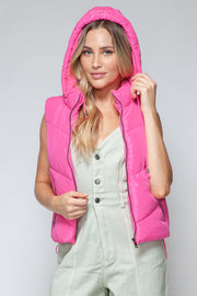 Snobbish Zip Up Quilted Hooded Vest - Fashionmj