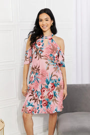 Sew In Love Full Size Fresh-Cut Flowers Cold-Shoulder Dress - Fashionmj