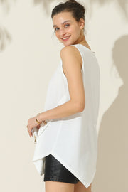 Ninexis Round Neck Button Side Tank - Fashionmj