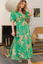 ODDI Full Size Floral Smocked Tied Back Maxi Dress - Fashionmj