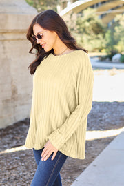 Basic Bae Full Size Ribbed Round Neck Long Sleeve Knit Top - Fashionmj