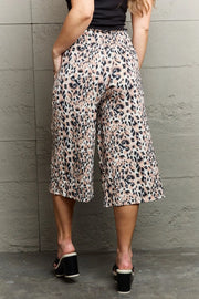 Ninexis Leopard High Waist Flowy Wide Leg Pants with Pockets - Fashionmj